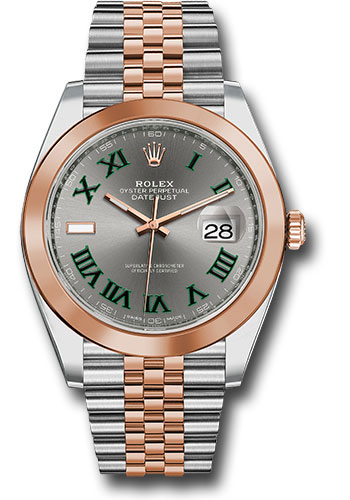 Rolex Steel and Everose Gold Rolesor Datejust 41 Watch - Smooth Bezel - Slate Gray Green Roman Wimbledon Dial - Jubilee Bracelet