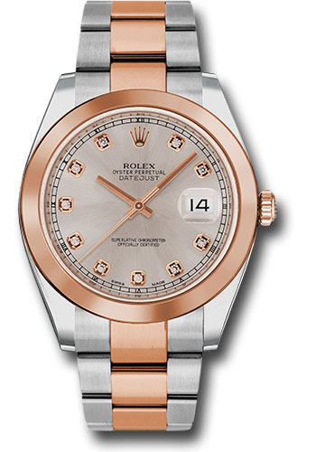 Rolex Steel and Everose Rolesor Datejust 41 Watch - Smooth Bezel - Sundust Diamond Dial - Oyster Bracelet