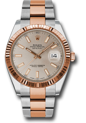 Rolex Steel and Everose Rolesor Datejust 41 Watch - Fluted Bezel - Sundust Index Dial - Oyster Bracelet