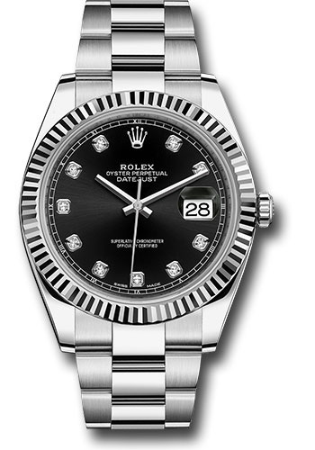 Rolex Steel and White Gold Rolesor Datejust 41 Watch - Fluted Bezel - Black Diamond Dial - Oyster Bracelet
