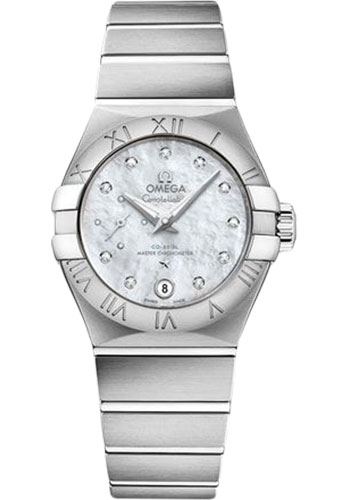 Omega Constellation Co-Axial Master CHRONOMETER Small Seconds Petite Seconde Watch - 27 mm Steel Case - White Mother-Of-Pearl Diamond Dial