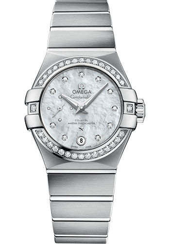 Omega Constellation Co-Axial Master CHRONOMETER Small Seconds Petite Seconde Watch - 27 mm Steel Case - White Mother-Of-Pearl Diamond Dial