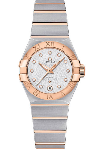 Omega Constellation Co-Axial Master Chronometer Watch - 27 mm Steel And Red Gold Case - White -Silvery Diamond Dial - Brushed Steel Bracelet