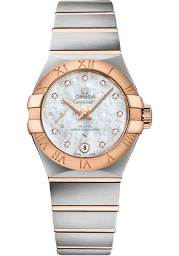Omega Constellation Co-Axial Master CHRONOMETER Small Seconds Petite Seconde Watch - 27 mm Steel And Red Gold Case - White Mother-Of-Pearl Diamond Dial