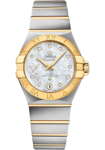 Omega Constellation Co-Axial Master CHRONOMETER Small Seconds Petite Seconde Watch - 27 mm Steel And Yellow Gold Case - White Mother-Of-Pearl Diamond Dial