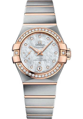Omega Constellation Co-Axial Master CHRONOMETER Small Seconds Petite Seconde Watch - 27 mm Steel And Red Gold Case - White Mother-Of-Pearl Diamond Dial