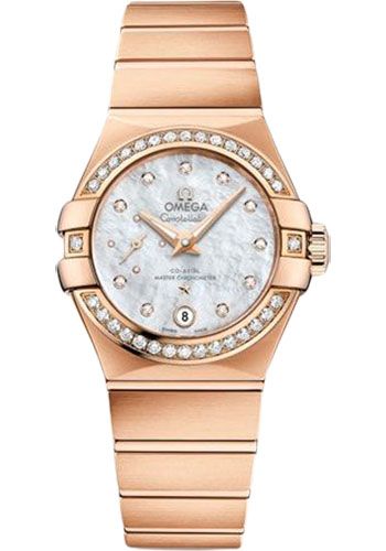 Omega Constellation Co-Axial Master CHRONOMETER Small Seconds Petite Seconde Watch - 27 mm Red Gold Case - White Mother-Of-Pearl Diamond Dial