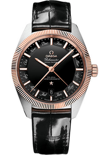 Omega Constellation Globemaster Omega Co-Axial Master Chronometer Annual Calendar - 41 mm Steel And Sedna Gold Case - Black Dial - Black Leather Strap