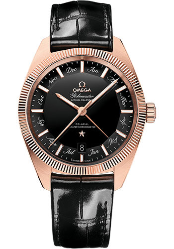 Omega Constellation Globemaster Omega Co-Axial Master Chronometer Annual Calendar - 41 mm Sedna Gold Case - Black Dial - Black Leather Strap