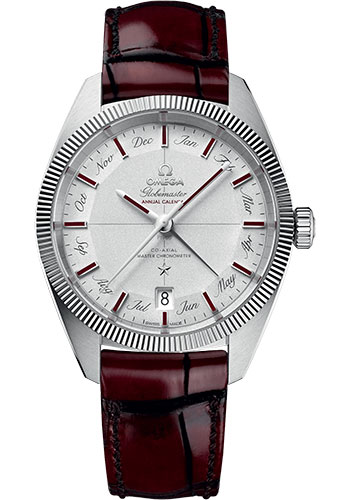 Omega Constellation Globemaster Co-Axial Master Chronometer Annual Calendar Limited Edition of 52 Watch - 41 mm Platinum Case - Platinum Dial - Burgundy Leather Strap