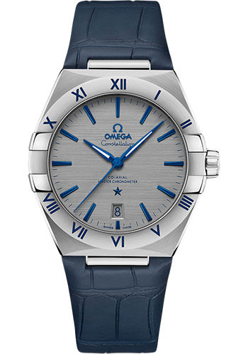 Omega Constellation OMEGA Co-Axial Master Chronometer - 39 mm Steel Case - Tally- Ruthenium-Grey Dial - Blue Leather Strap