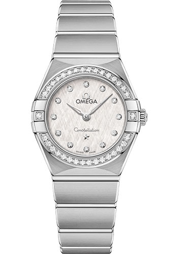 Omega Constellation Manhattan Quartz Watch - 25 mm Steel Case - Diamond-Paved Bezel - White Silvery Dial