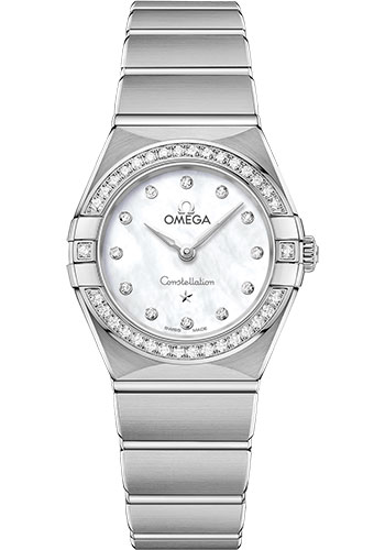 Omega Constellation Manhattan Quartz Watch - 25 mm Steel Case - Diamond-Paved Bezel - Mother-Of-Pearl Diamond Dial