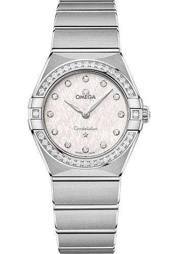 Omega Constellation Manhattan Quartz Watch - 28 mm Steel Case - Diamond-Paved Bezel - White Silvery Dial