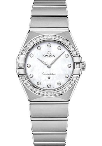 Omega Constellation Manhattan Quartz Watch - 28 mm Steel Case - Diamond-Paved Bezel - Mother-Of-Pearl Diamond Dial