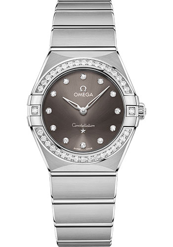 Omega Constellation Manhattan Quartz Watch - 28 mm Steel Case - Diamond-Paved Bezel - Grey Diamond Dial