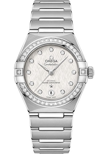 Omega Constellation Manhattan Co-Axial Master Chronometer Watch - 29 mm Steel Case - Diamond-Paved Bezel - White Silvery Dial