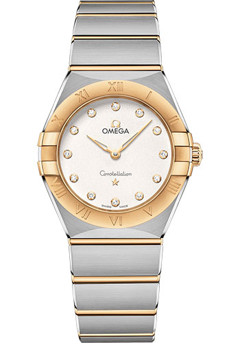 Omega Constellation Manhattan Quartz Watch - 28 mm Steel And Yellow Gold Case - Crystal White Silvery Diamond Dial