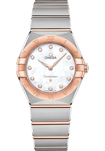 Omega Constellation Manhattan Quartz Watch - 28 mm Steel And Sedna Gold Case - Mother-Of-Pearl Diamond Dial