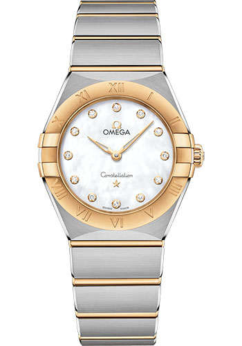 Omega Constellation Manhattan Quartz Watch - 28 mm Steel And Yellow Gold Case - Mother-Of-Pearl Diamond Dial