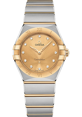 Omega Constellation Manhattan Quartz Watch - 28 mm Steel And Yellow Gold Case - Champagne Diamond Dial