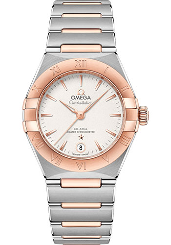 Omega Constellation Manhattan Co-Axial Master Chronometer Watch - 29 mm Steel And Sedna Gold Case - Crystal White Silvery Dial