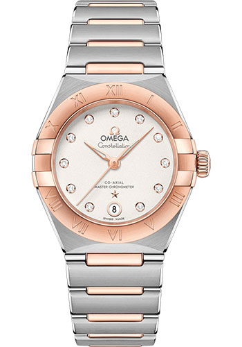 Omega Constellation Manhattan Co-Axial Master Chronometer Watch - 29 mm Steel And Sedna Gold Case - Crystal White Silvery Diamond Dial