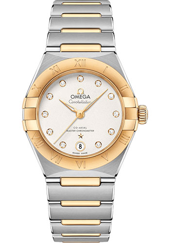 Omega Constellation Manhattan Co-Axial Master Chronometer Watch - 29 mm Steel And Yellow Gold Case - Crystal White Slivery Diamond Dial