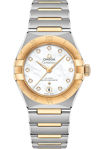 Omega Constellation Manhattan Co-Axial Master Chronometer Watch - 29 mm Steel And Yellow Gold Case - Mother-Of-Pearl Diamond Dial