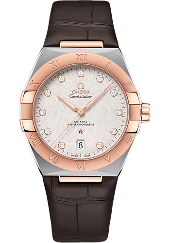 Omega Constellation OMEGA Co-Axial Master Chronometer - 39 mm Steel And Sedna Gold Case - Silvery Diamond Dial - Brown Leather Strap