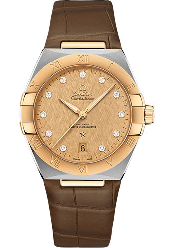 Omega Constellation OMEGA Co-Axial Master Chronometer - 39 mm Steel And Yellow Gold Case - Champagne Diamond Dial - Brown Leather Strap