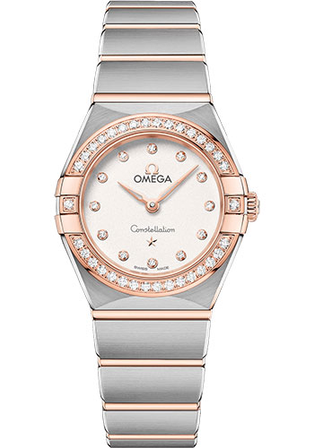 Omega Constellation Manhattan Quartz Watch - 25 mm Steel And Sedna Gold Case - Diamond-Paved Bezel - Crystal White Silvery Diamond Dial