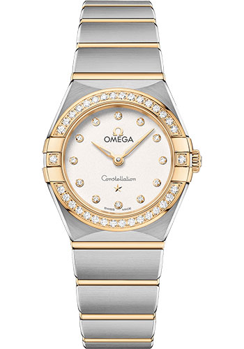 Omega Constellation Manhattan Quartz Watch - 25 mm Steel And Yellow Gold Case - Diamond-Paved Bezel - Crystal White Silvery Diamond Dial