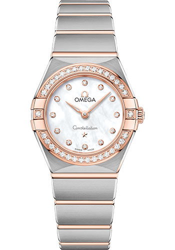 Omega Constellation Manhattan Quartz Watch - 25 mm Steel And Sedna Gold Case - Diamond-Paved Bezel - Mother-Of-Pearl Diamond Dial