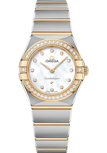Omega Constellation Manhattan Quartz Watch - 25 mm Steel And Yellow Gold Case - Diamond-Paved Bezel - Mother-Of-Pearl Diamond Dial