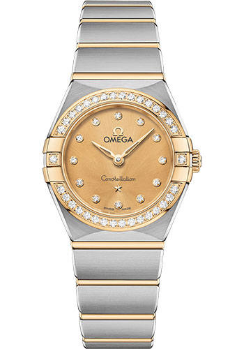 Omega Constellation Manhattan Quartz Watch - 25 mm Steel And Yellow Gold Case - Diamond-Paved Bezel - Champagne Diamond Dial