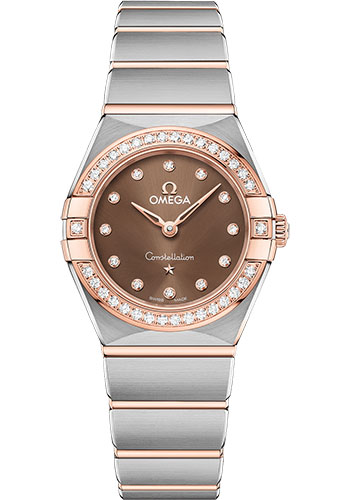 Omega Constellation Manhattan Quartz Watch - 25 mm Steel And Sedna Gold Case - Diamond-Paved Bezel - Brown Diamond Dial