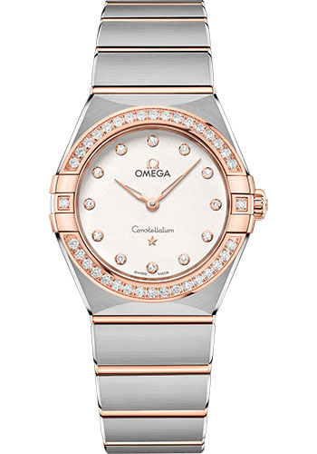 Omega Constellation Manhattan Quartz Watch - 28 mm Steel And Sedna Gold Case - Diamond-Paved Bezel - Crystal White Silvery Diamond Dial
