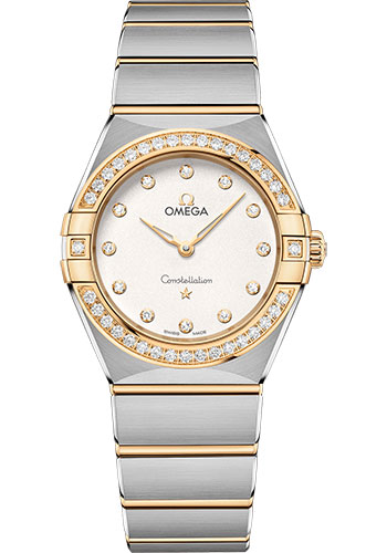 Omega Constellation Manhattan Quartz Watch - 28 mm Steel And Yellow Gold Case - Diamond-Paved Bezel - Crystal White Silvery Diamond Dial