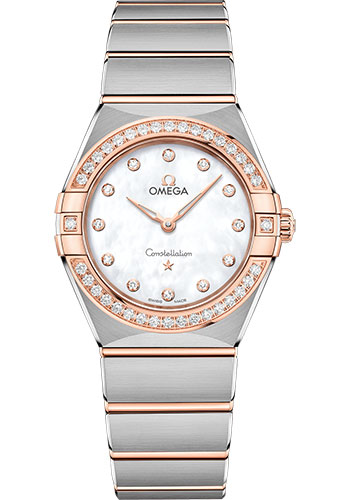Omega Constellation Manhattan Quartz Watch - 28 mm Steel And Sedna Gold Case - Diamond-Paved Bezel - Mother-Of-Pearl Diamond Dial