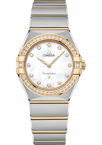 Omega Constellation Manhattan Quartz Watch - 28 mm Steel And Yellow Gold Case - Diamond-Paved Bezel - Mother-Of-Pearl Diamond Dial