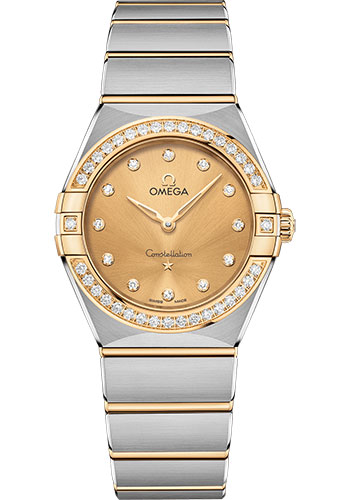 Omega Constellation Manhattan Quartz Watch - 28 mm Steel And Yellow Gold Case - Diamond-Paved Bezel - Champagne Diamond Dial