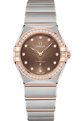 Omega Constellation Manhattan Quartz Watch - 28 mm Steel And Sedna Gold Case - Diamond-Paved Bezel - Brown Diamond Dial