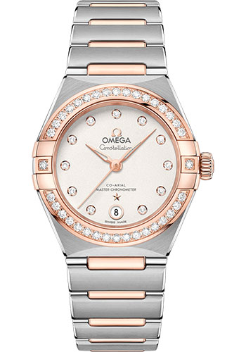 Omega Constellation Manhattan Co-Axial Master Chronometer Watch - 29 mm Steel And Sedna Gold Case - Diamond-Paved Bezel - Crystal White Silvery Diamond Dial