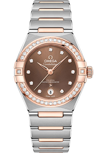 Omega Constellation Manhattan Co-Axial Master Chronometer Watch - 29 mm Steel And Sedna Gold Case - Diamond-Paved Bezel - Brown Diamond Dial