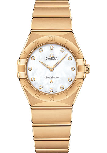 Omega Constellation Manhattan Quartz Watch - 28 mm Yellow Gold Case - Mother-Of-Pearl Diamond Dial