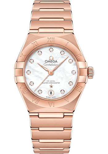 Omega Constellation Manhattan Co-Axial Master Chronometer Watch - 29 mm Sedna Gold Case - Mother-Of-Pearl Diamond Dial
