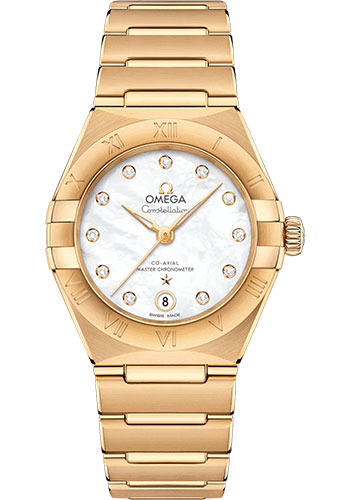 Omega Constellation Manhattan Co-Axial Master Chronometer Watch - 29 mm Yellow Gold Case - Mother-Of-Pearl Diamond Dial