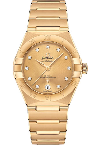 Omega Constellation Manhattan Co-Axial Master Chronometer Watch - 29 mm Yellow Gold Case - Champagne Diamond Dial