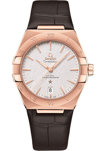 Omega Constellation OMEGA Co-Axial Master Chronometer - 39 mm Sedna Gold Case - Silvery Dial - Brown Leather Strap